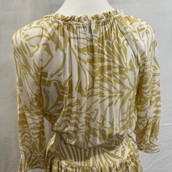 PATRONS OF PEACE Boho Smock Waist Dress Tiered Ruffles Tassels Celery & White‎ S - Picture 5 of 13